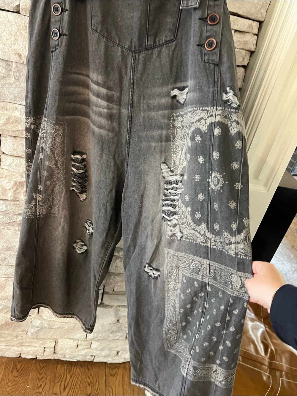 Easel Black Washed Denim Distressed Overalls Size Large - Picture 3 of 12